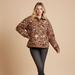 GOOD AMERICAN, Pecan Camo Trucker Camo Puffer, size 3/4